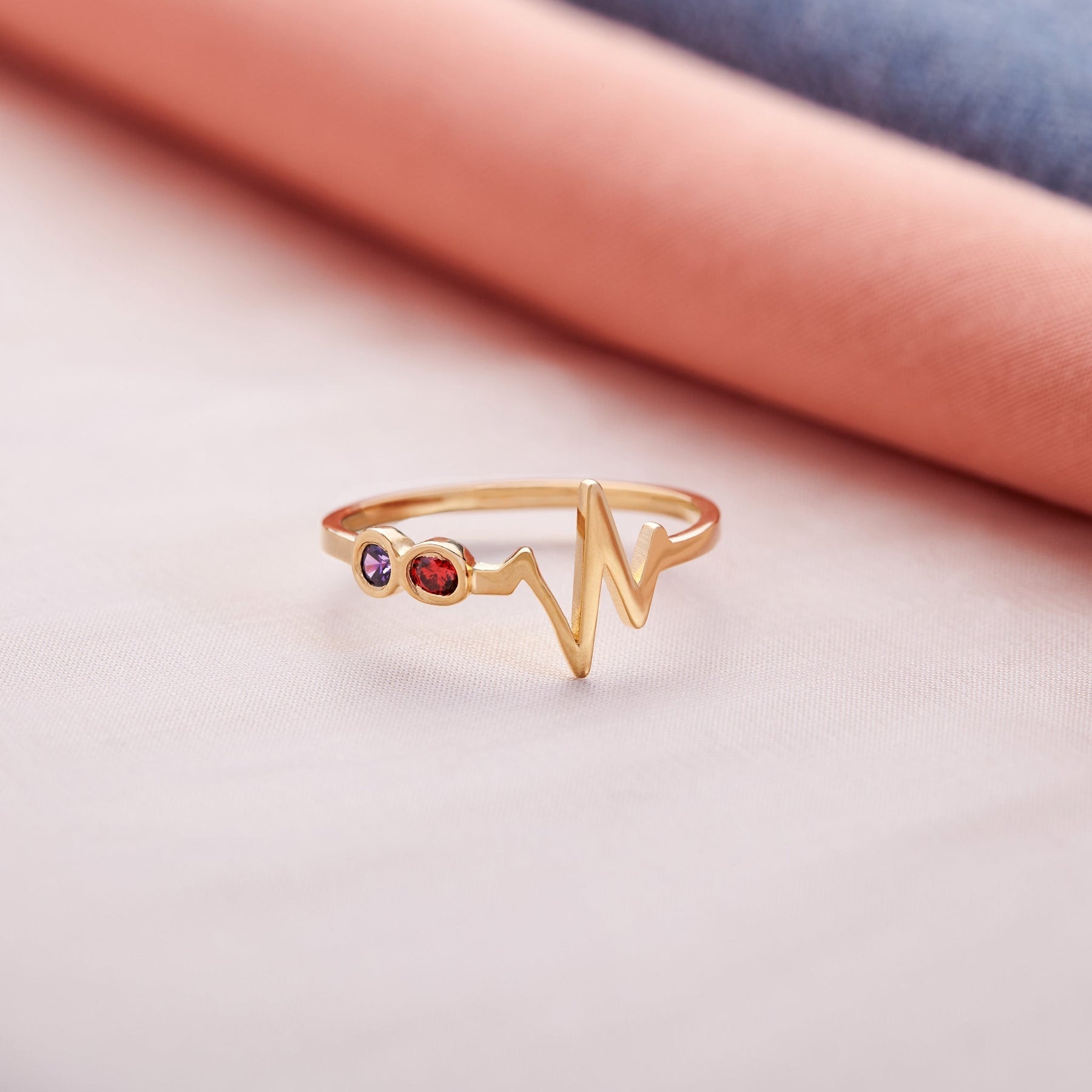 Personlig 1-4 Elektrokardiogram Birthstone Ring